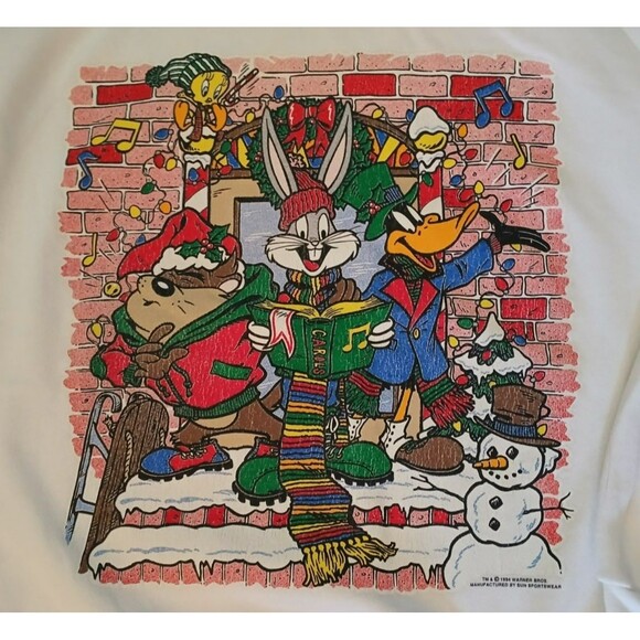 1994 Warner Brothers Looney Tunes Christmas Sweatshirt Murina Activewear USA XL - Picture 4 of 16